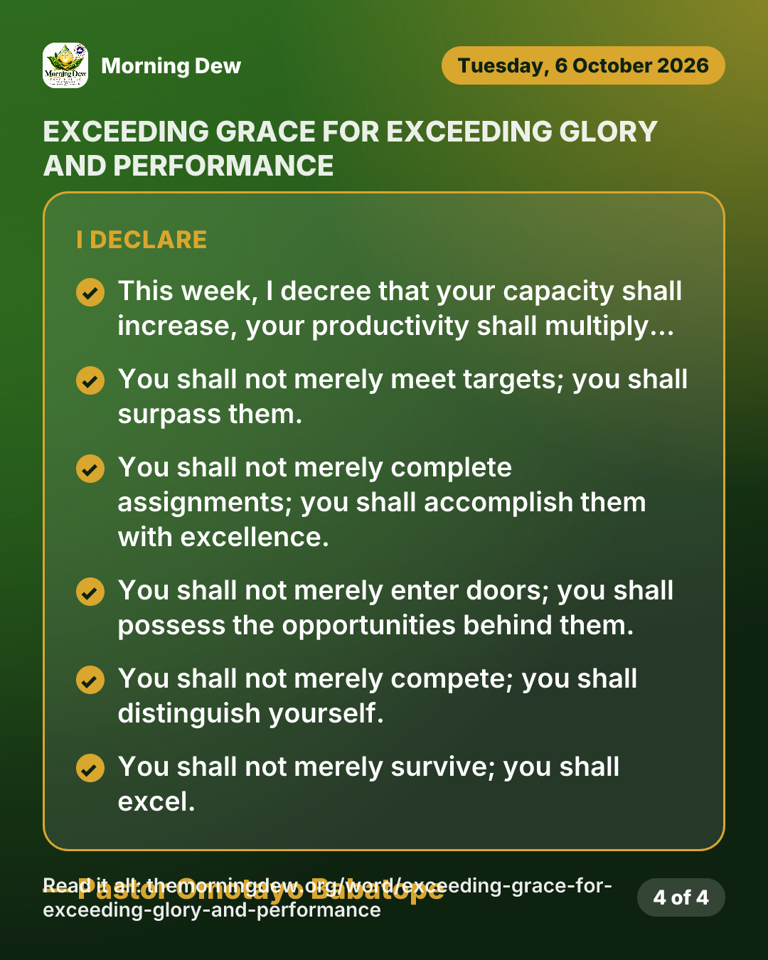 EXCEEDING GRACE FOR EXCEEDING GLORY AND PERFORMANCE, picture 4 of 4