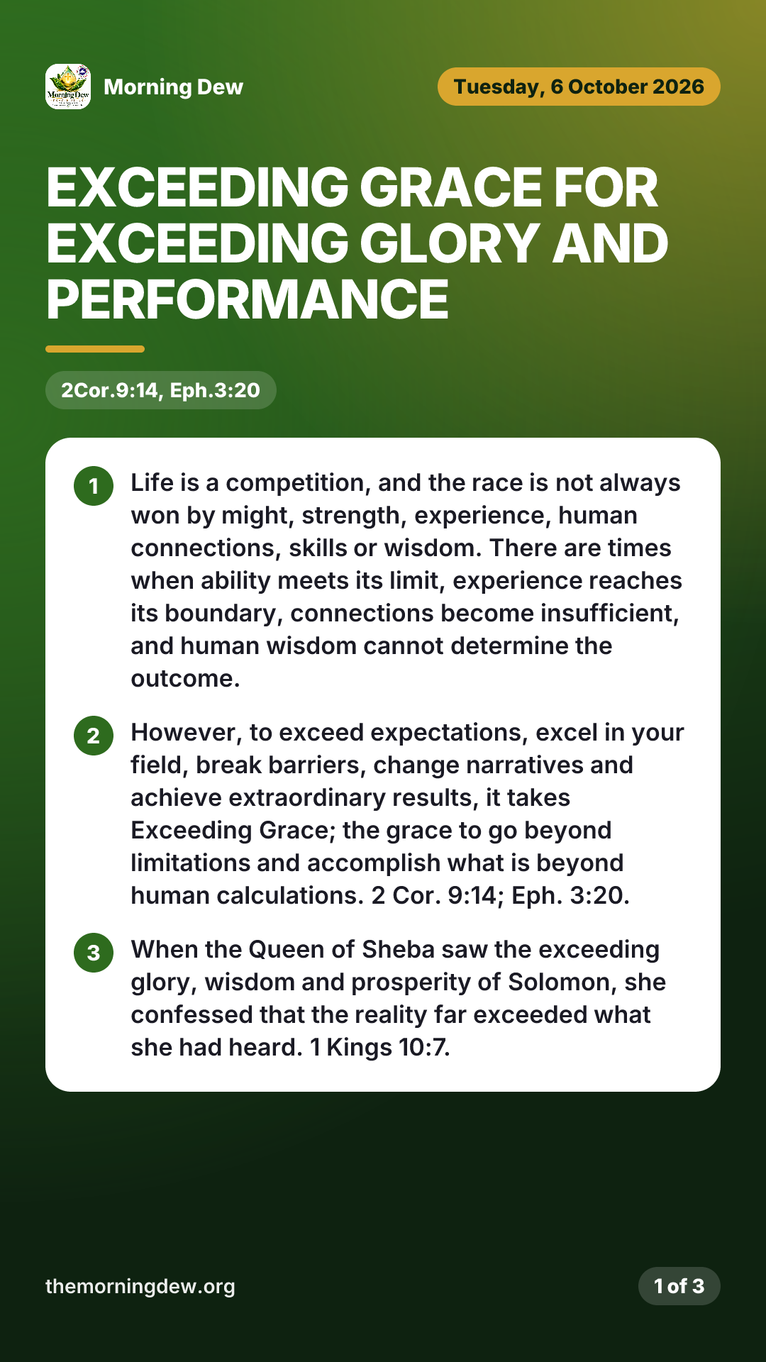 EXCEEDING GRACE FOR EXCEEDING GLORY AND PERFORMANCE, picture 1 of 3