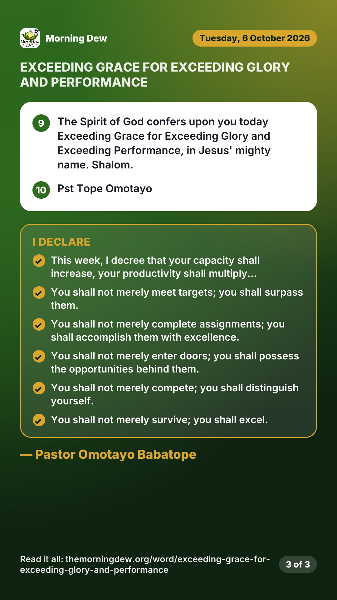 EXCEEDING GRACE FOR EXCEEDING GLORY AND PERFORMANCE, picture 3 of 3