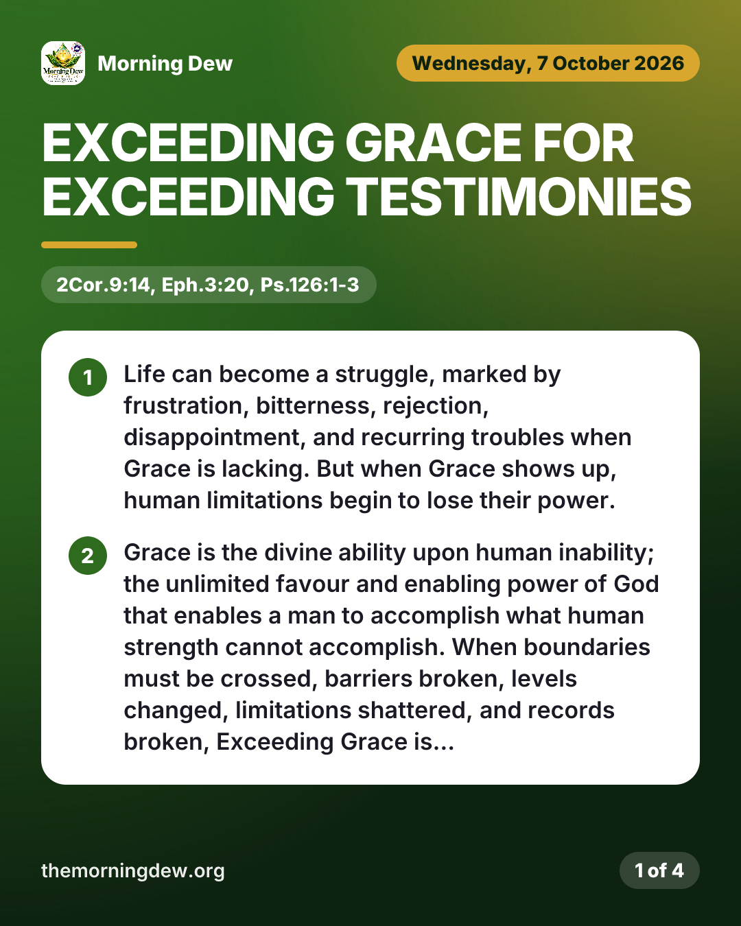 EXCEEDING GRACE FOR EXCEEDING TESTIMONIES, picture 1 of 4