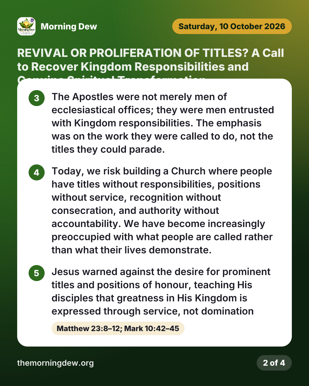 REVIVAL OR PROLIFERATION OF TITLES? A Call to Recover Kingdom Responsibilities and Genuine Spiritual Transformation ., picture 2 of 4