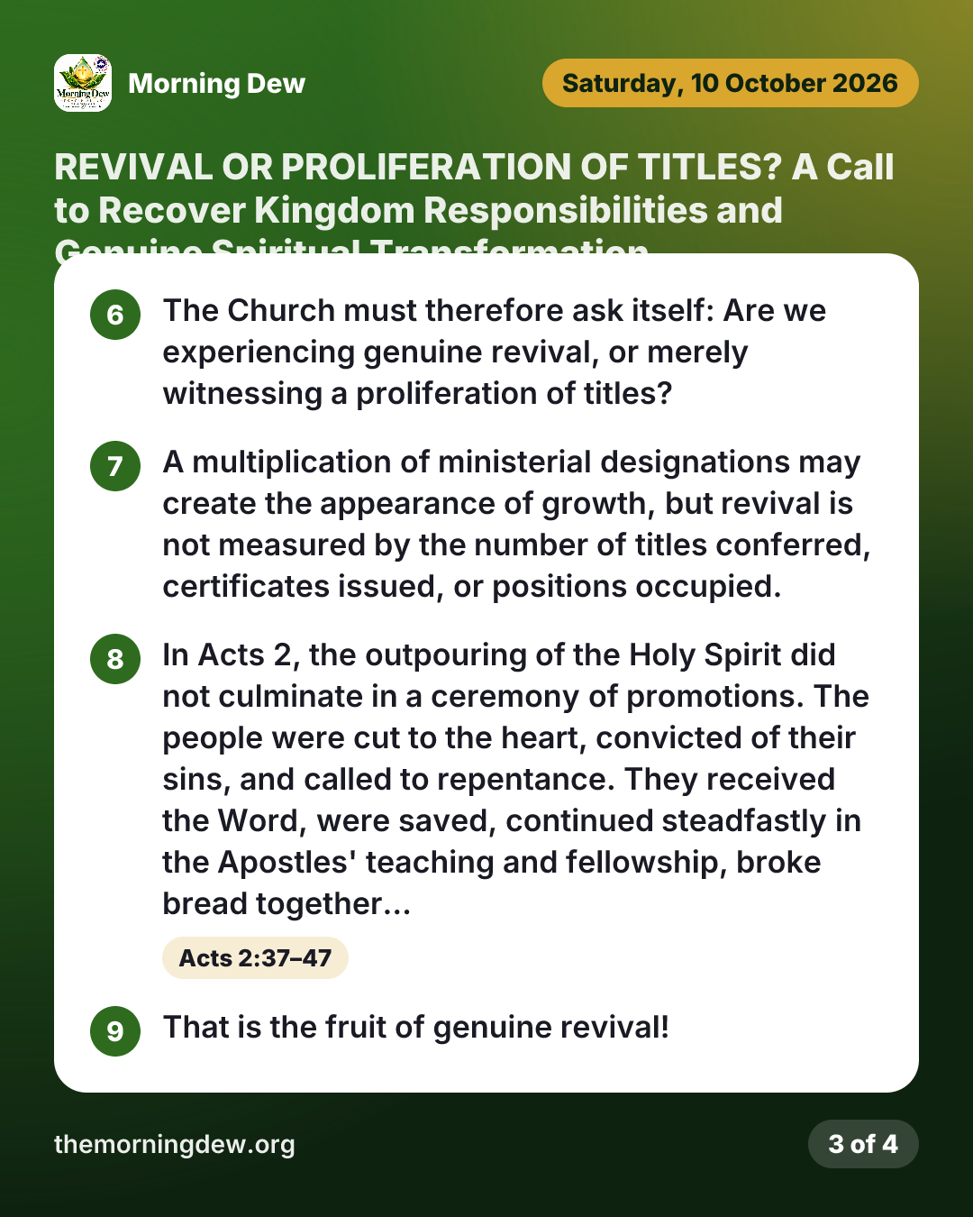 REVIVAL OR PROLIFERATION OF TITLES? A Call to Recover Kingdom Responsibilities and Genuine Spiritual Transformation ., picture 3 of 4
