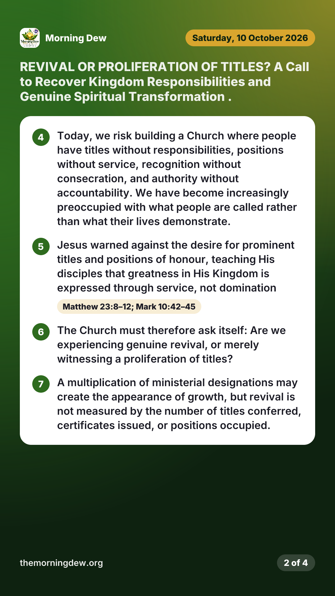 REVIVAL OR PROLIFERATION OF TITLES? A Call to Recover Kingdom Responsibilities and Genuine Spiritual Transformation ., picture 2 of 4