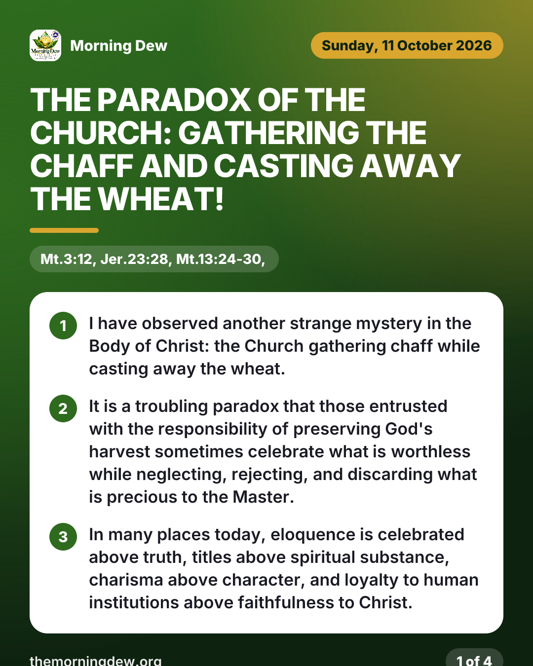 THE PARADOX OF THE CHURCH: GATHERING THE CHAFF AND CASTING AWAY THE WHEAT!, picture 1 of 4