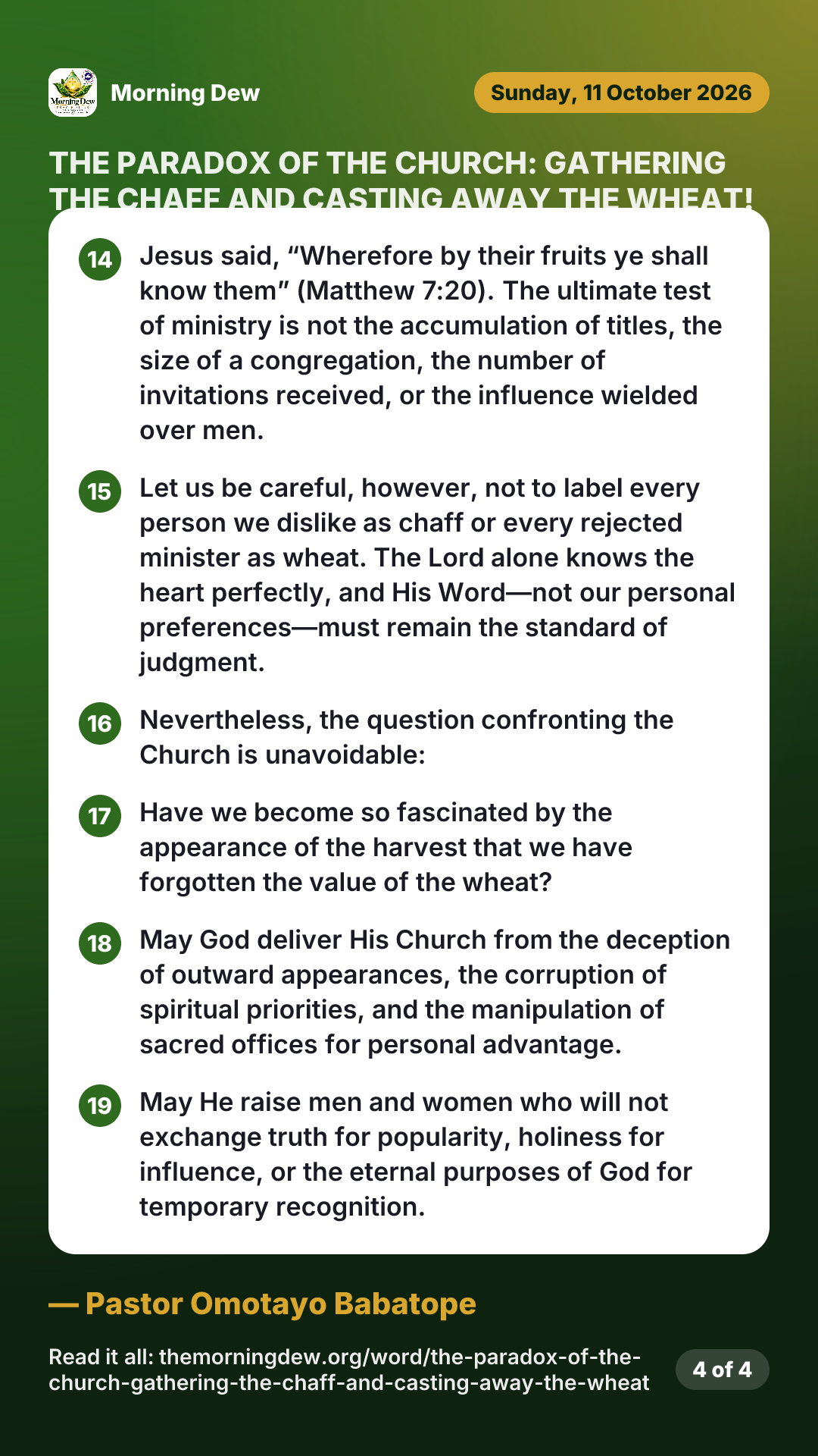 THE PARADOX OF THE CHURCH: GATHERING THE CHAFF AND CASTING AWAY THE WHEAT!, picture 4 of 4