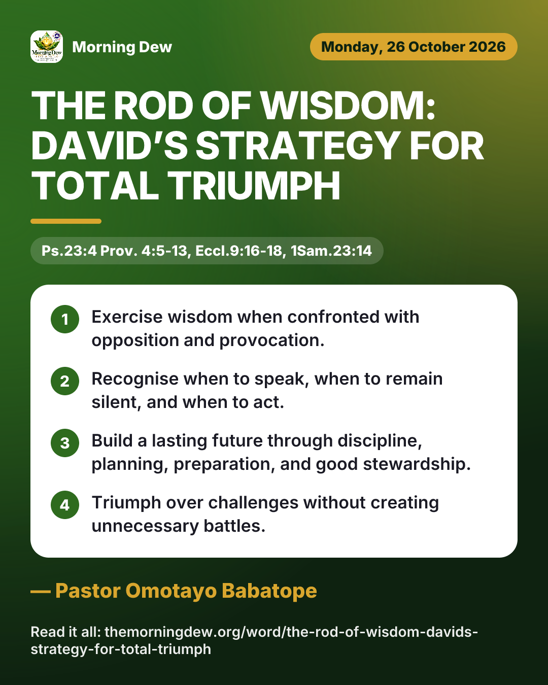 THE ROD OF WISDOM: DAVID’S STRATEGY FOR TOTAL TRIUMPH, picture 1 of 1