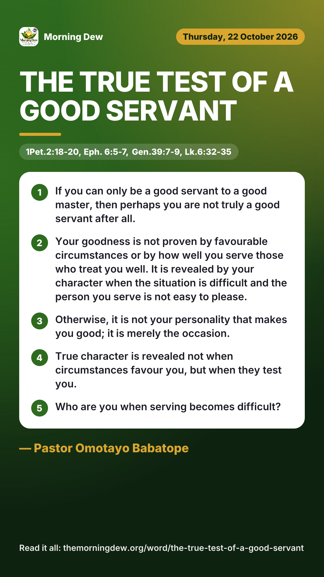 THE TRUE TEST OF A GOOD SERVANT, picture 1 of 1