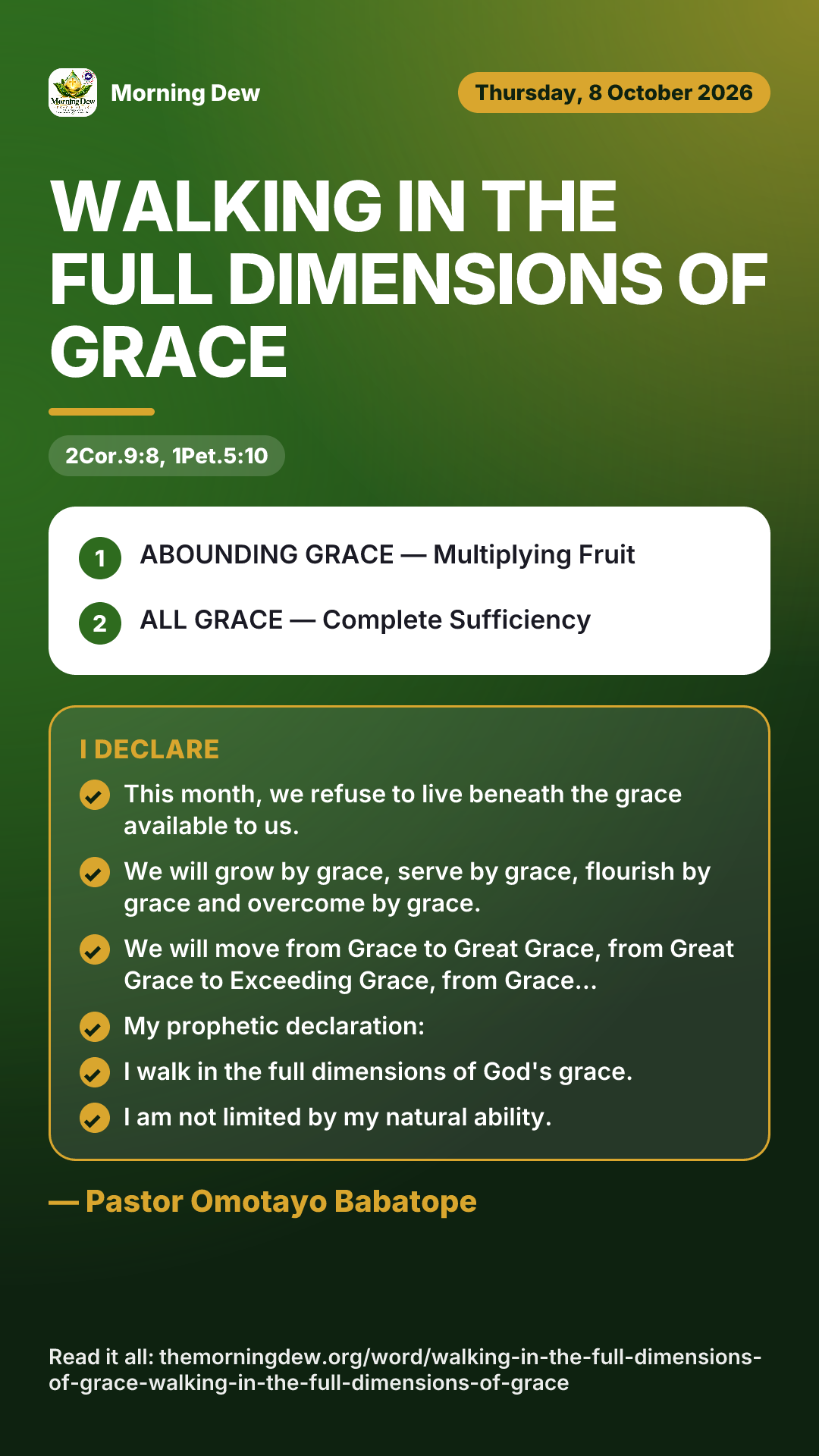 WALKING IN THE FULL DIMENSIONS OF GRACE, picture 1 of 1
