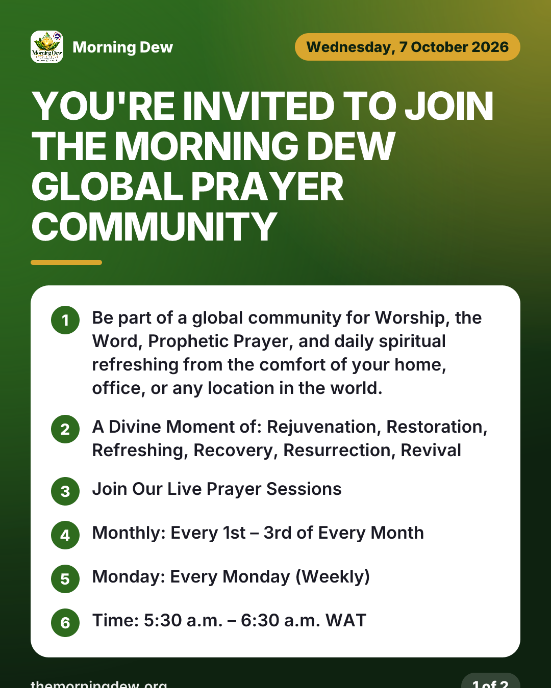 You're Invited to Join the Morning Dew Global Prayer Community, picture 1 of 2