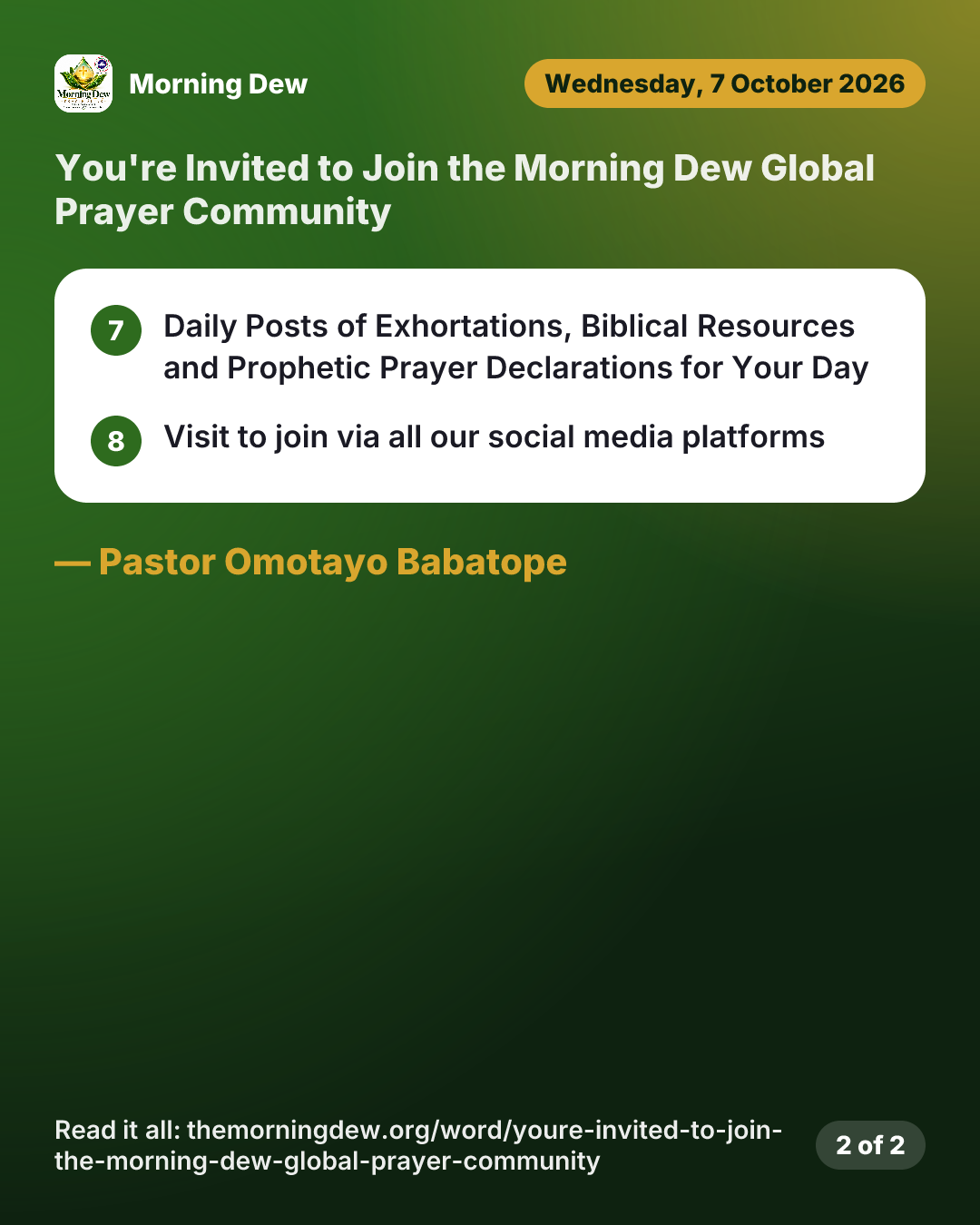 You're Invited to Join the Morning Dew Global Prayer Community, picture 2 of 2