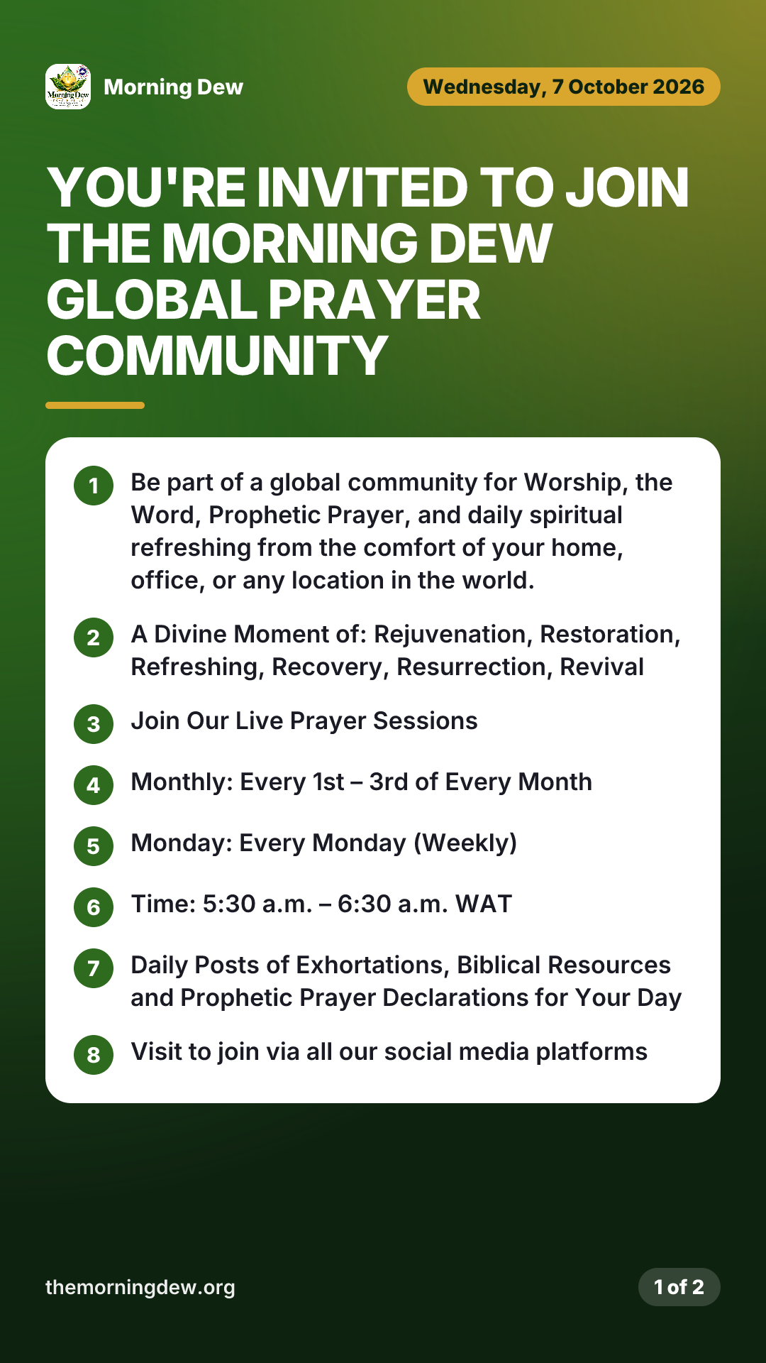 You're Invited to Join the Morning Dew Global Prayer Community, picture 1 of 2