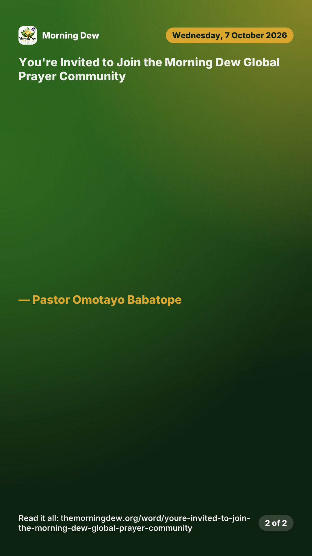 You're Invited to Join the Morning Dew Global Prayer Community, picture 2 of 2