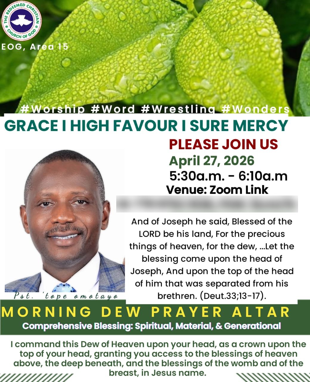 Morning Dew Prayer Altar: Grace, High Favour, Sure Mercy